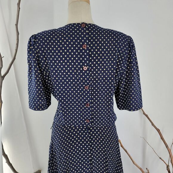Vintage 80s navy polka dot summer dress - Picture 3 of 9